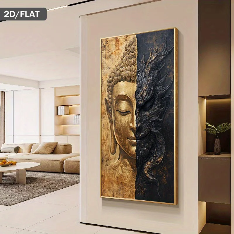 

2D/Flat Large Abstract Golden Buddha Dark Demons Wall Art - Unframed Modern Buddha & Demons Canvas Prints for Living Room Decor