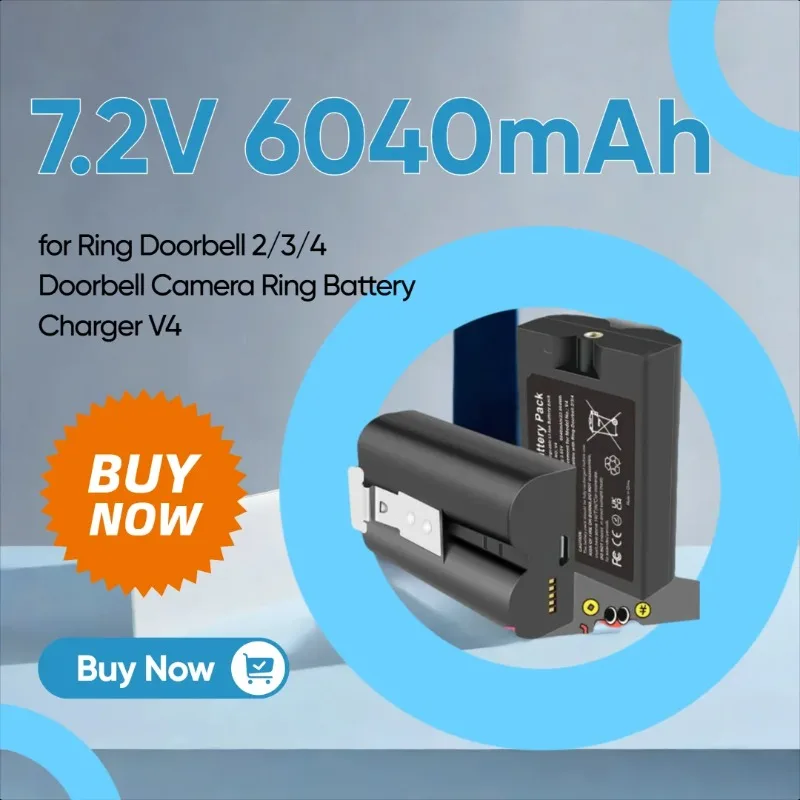 

7.2V 6040mAh Battery + Charger for Ring Doorbell 2/3/4 Doorbell Camera Ring Battery Charger V4