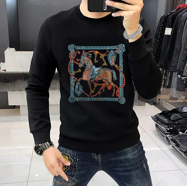 

Rhinestones Brand Men drop shipping Pullover Sweatshirts Men's High Street Fashion Casual Pullover men Male