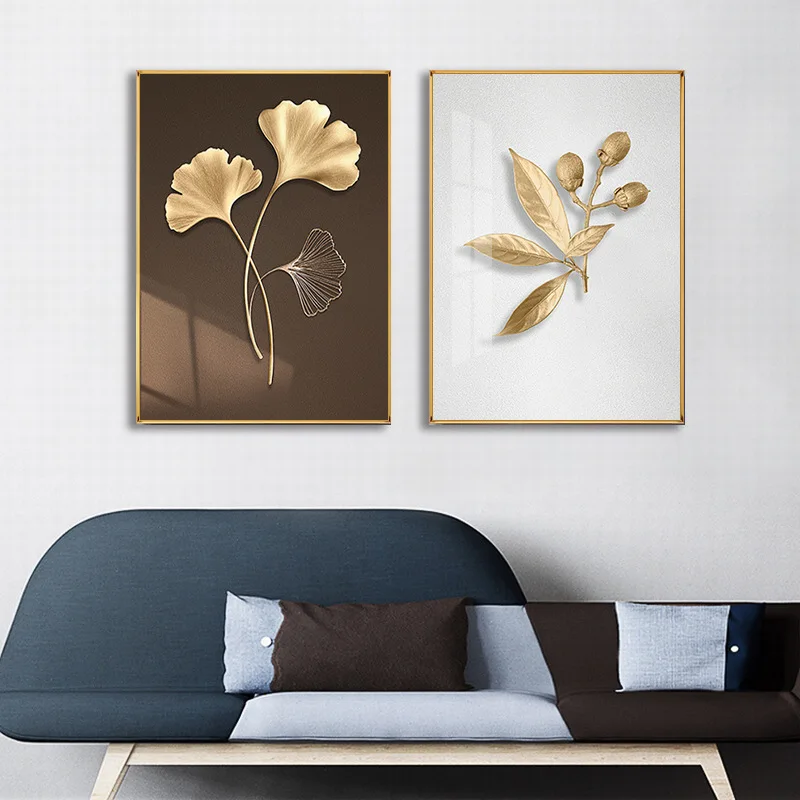 Modern simple restaurant decorative painting ginkgo biloba golden leaves simple corridor aisle canvas painting