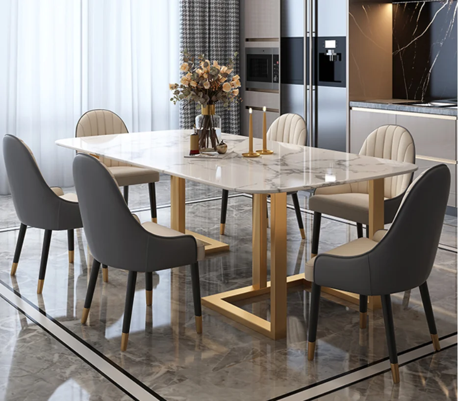 Luxury marble dining table rectangular marble dining table set 8 seater marble dining table and chair combination