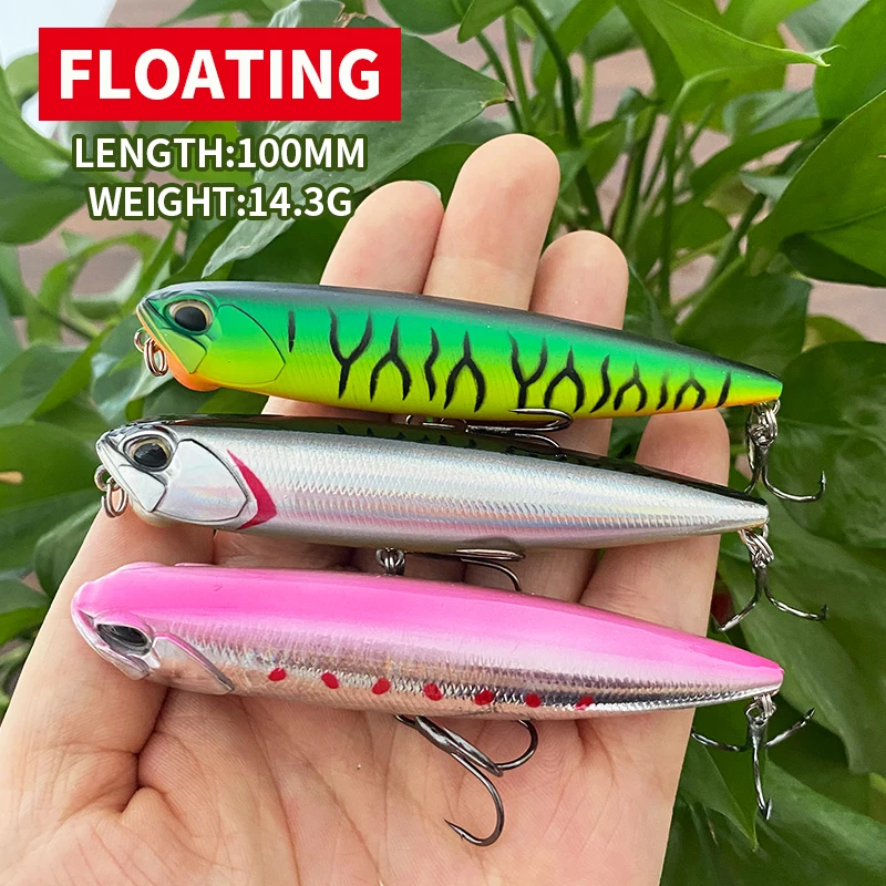 100mm 14.3g Pencil Fishing Lures Floating Stickbait Topwater Popper Wobbler Rattles Sound Isca Pesca Fishing Tackle 9078