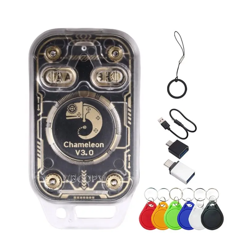 

Эмулятор смарт-карт AT41 Chameleon V3.0 RFID + 6 брелоков-считывателей чипов XUID, 125K 13.56M, копировщик ID/IC-меток, устройство для чтения и записи