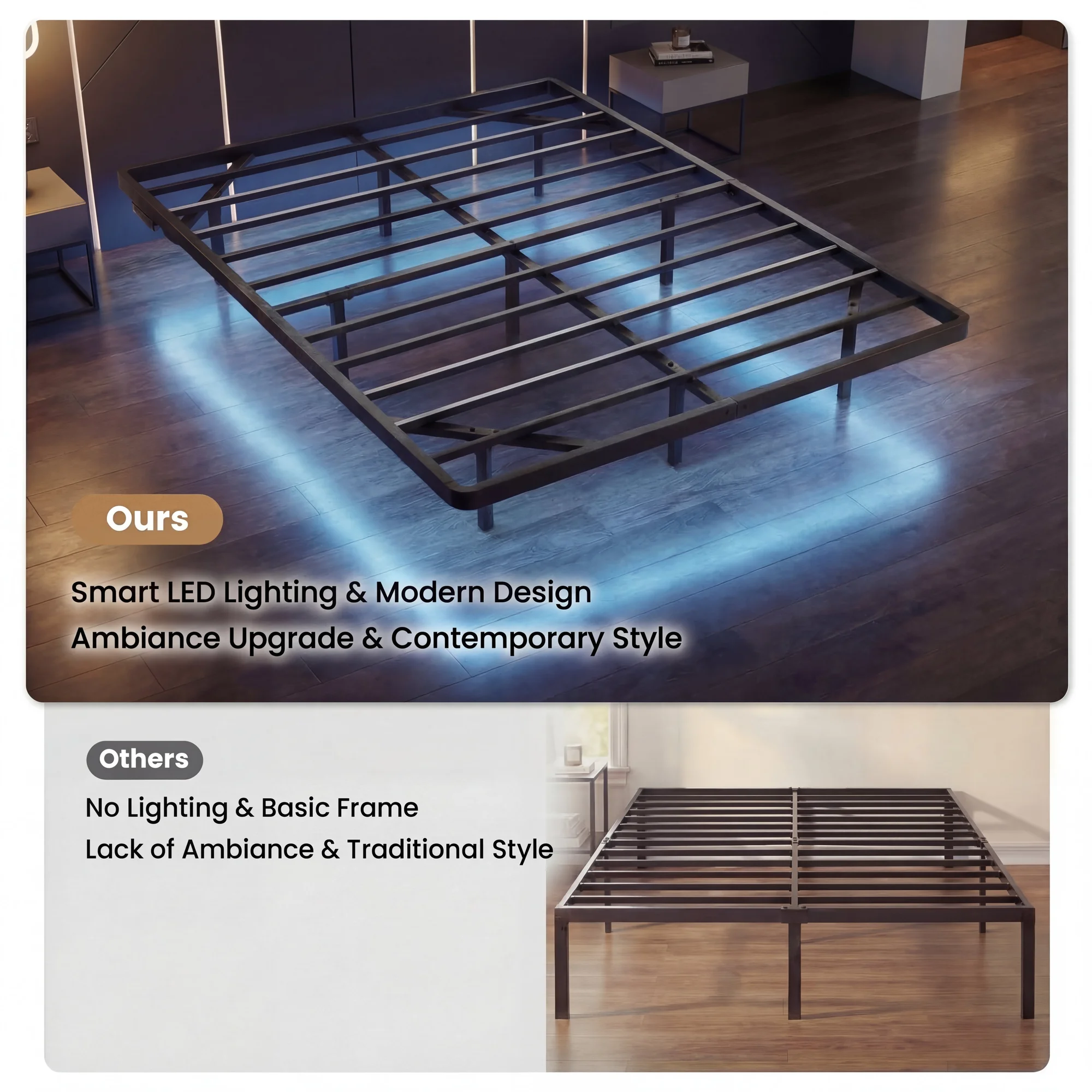 HOOMIC Heavy Duty Floating Bed Frame with Smart LED Lights and Charging Station, No Box Spring Needed  Twin/Full/Queen/King view 4