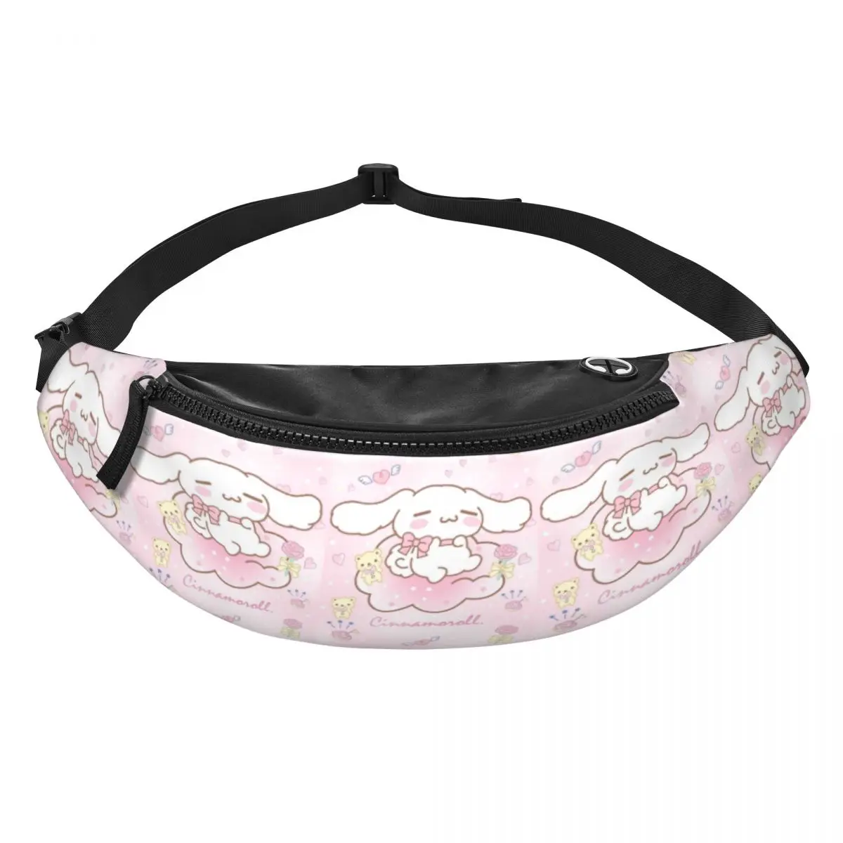 Custom Fashion Pink Wallpaper Fanny Pack for Cycling Camping Men Women Cinnamoroll Crossbody Waist Bag Phone Money Pouch