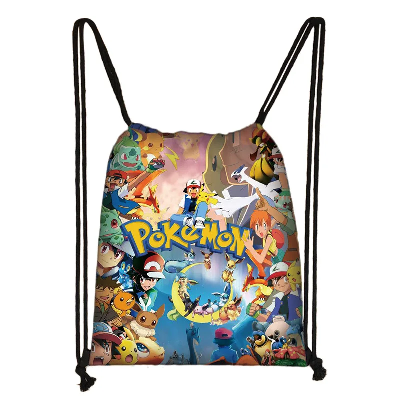 New  Pikachu Pokemon Pocket Polyester Drawstring Bags Plush Model Student Portable School Bag Toys Outdoor Backpack Gift