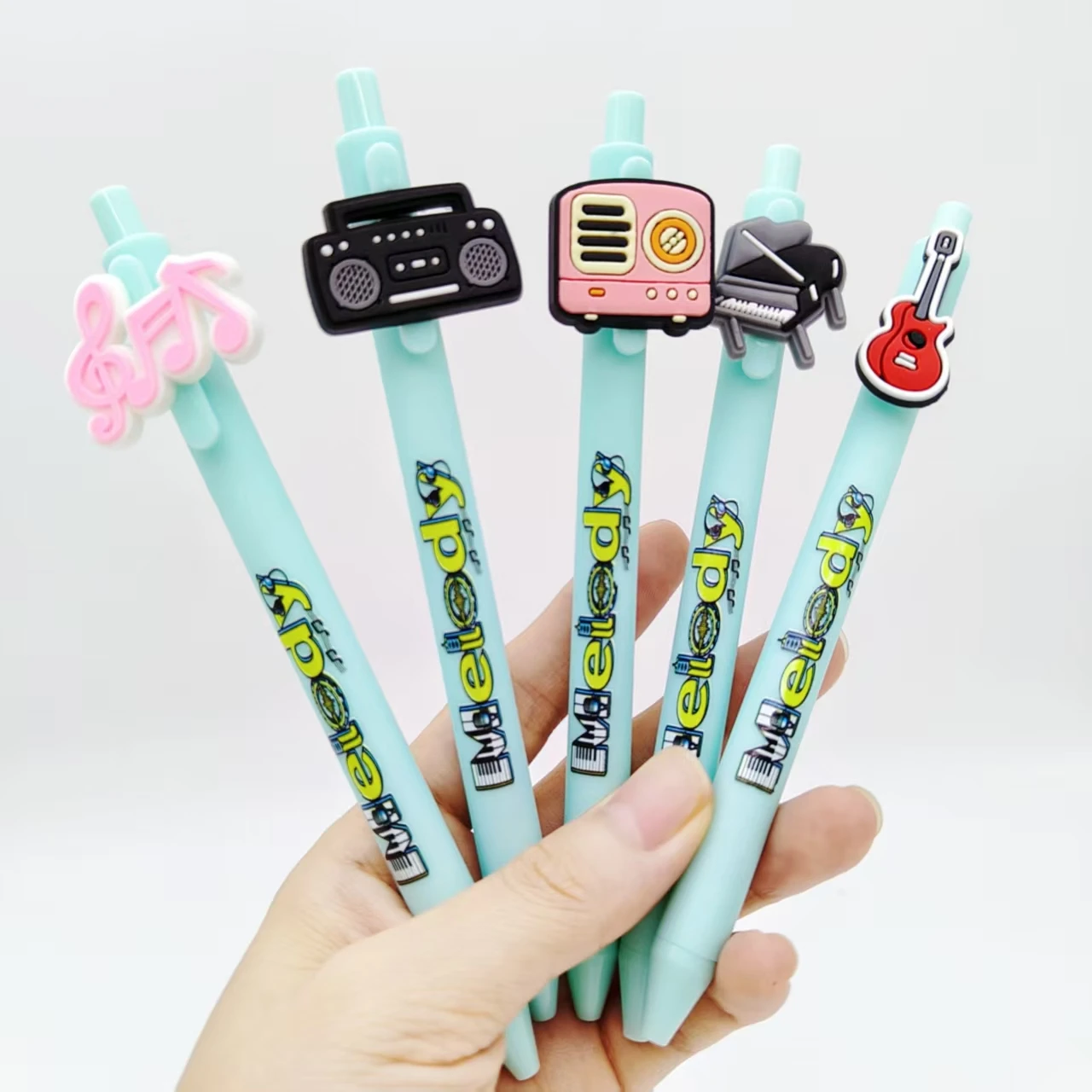 7pcs/15pcs music theme patch ballpoint pen musical instrument printing pattern light blue series press gel pen