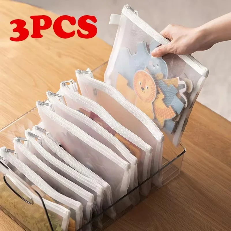 3pcs Toy Storage Bag 1pc Building Block Puzzle Sub-Package Bag Children Small Particle Zipper Transparent Finishing Storage Box