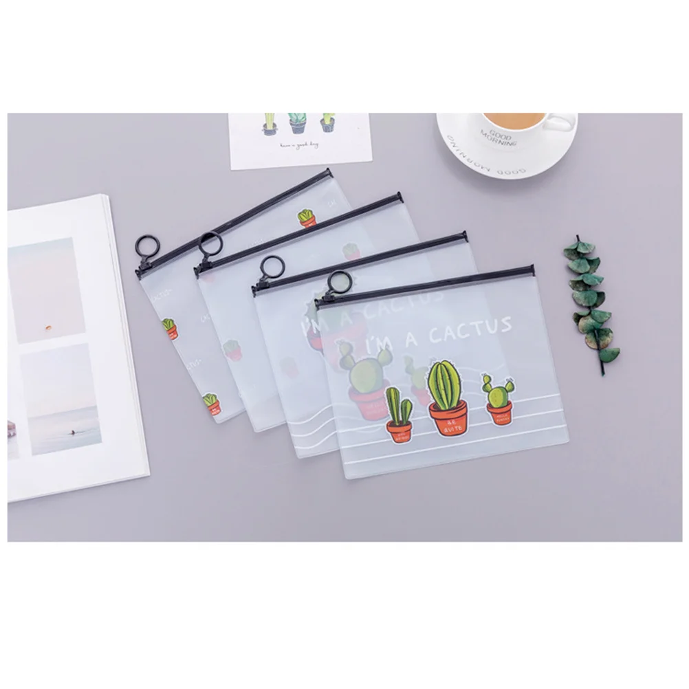 2 قطعة طباعة الصبار واضح زيبر الحقيبة كبيرة حلقة سحب مقاوم للماء منظم وثائق حقيبة ملفات محمولة لإيصالات أوراق الهاتف #4