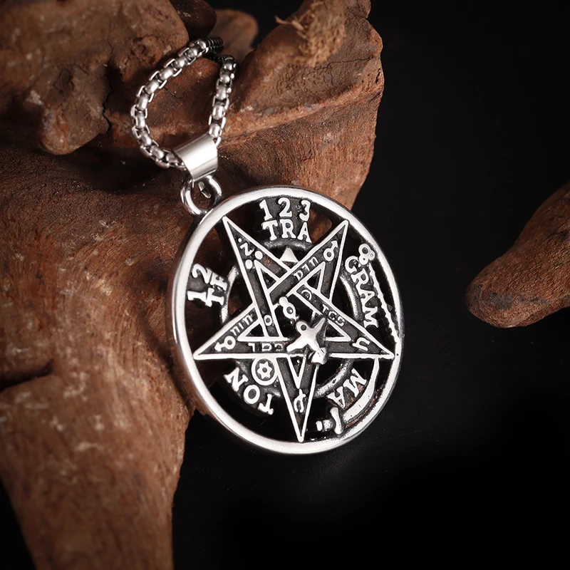 Stainless Steel Witchcraft Pentagram Pendant Men\\\\\'s Jewish Hebrew Tetragrammaton Necklace Men\\\\\'s Vintage Amulet Jewelry