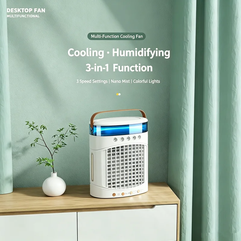3-In-1 function Air Conditioning Cooling HumidifyingFan Mini Desktop Spray Refrigeration Night Light USB interfac Humidification