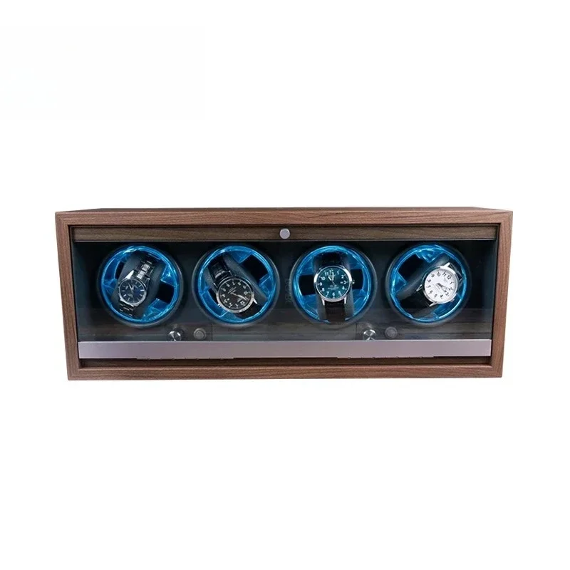 Wholesale Walnut Luxury Gray Wood Automatic Watch Winder for 4 Watches Safe Cabinet Rotating 4 Slots Storage Case