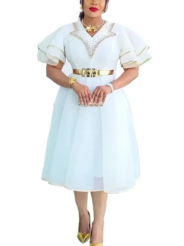 Imagen 2 del producto Vestidos africanos para mujer, ropa africana de talla grande Dashiki Ankara, trajes de primavera, vestido elegante musulmán para fiesta de boda, vestido Midi