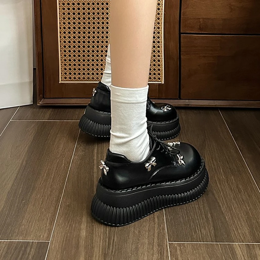 Spring and Fall Round Toe Butterfly Knot Women Pumps Thick Sole Chunky Heels Solid Color Up Ins Fashion Sweet Female Shoes New