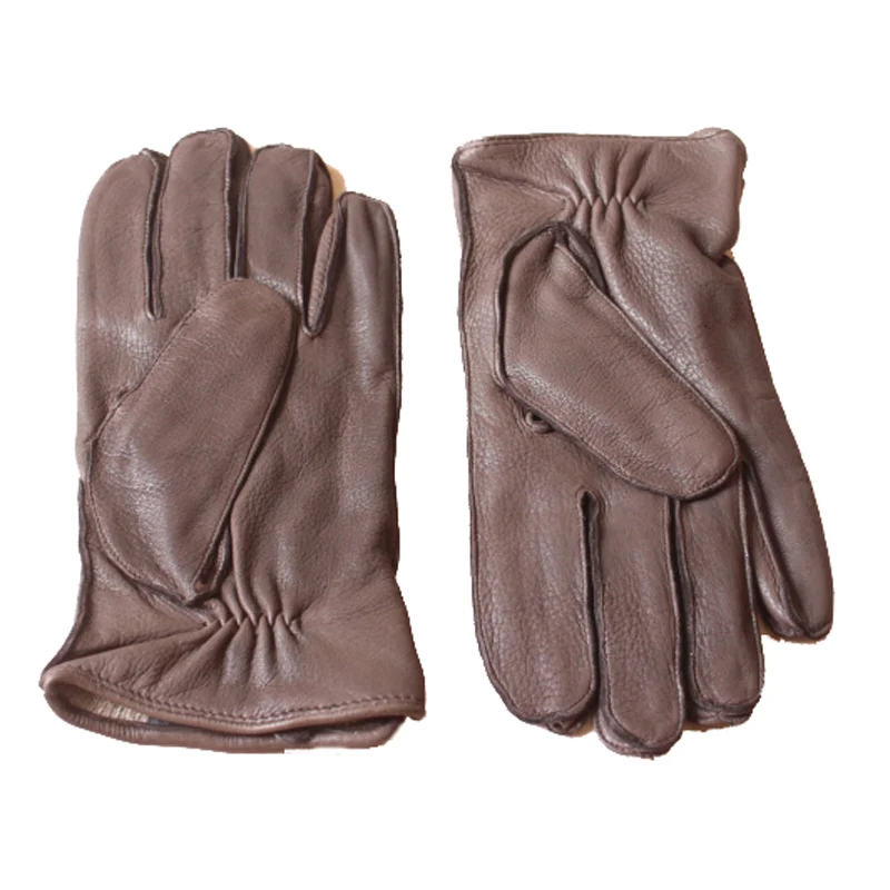 High-End Deerskin Leather Gloves Men European American Winter Warm Wool Lining Thickened Light Luxury Business Mitt Cold Protect