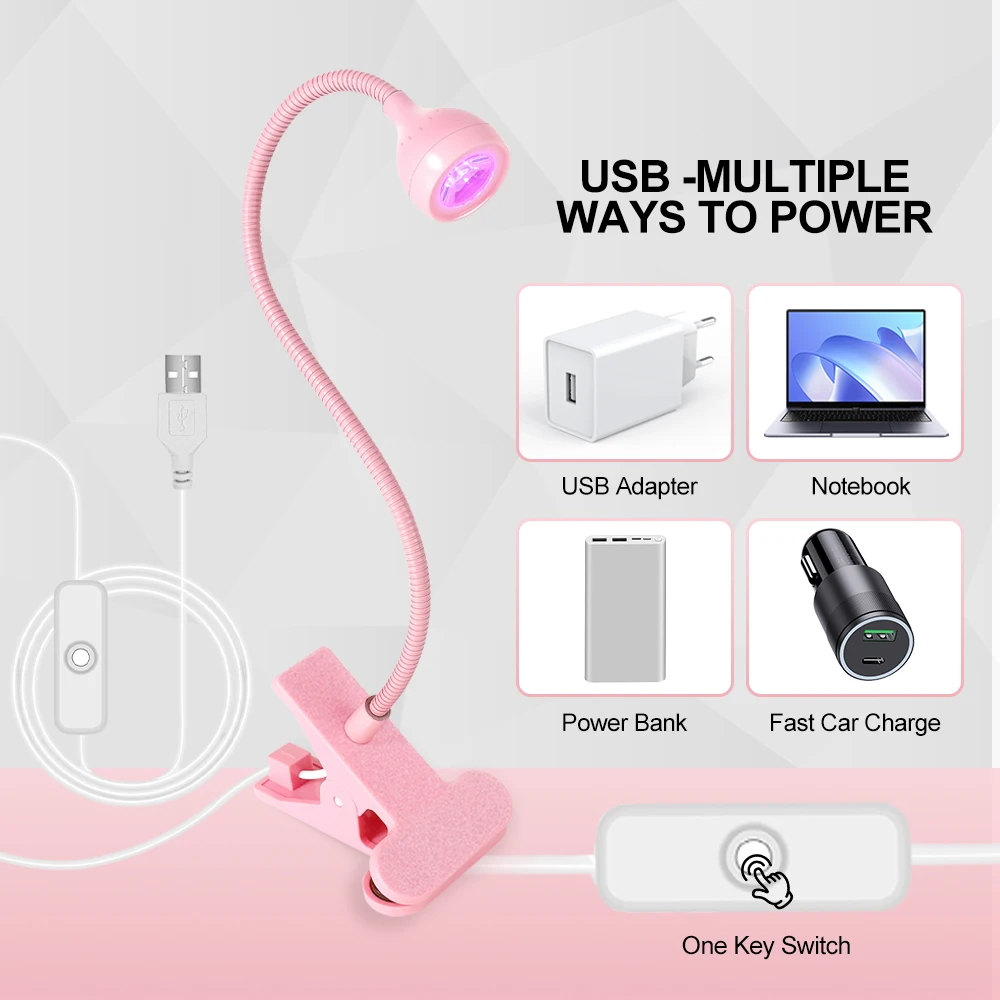 Lampa LED UV do paznokci do suszenia żelu, lakieru do paznokci, z klipsem, elastyczna, mini, przenośna, USB, suszarka UV do paznokci do salonu manicure