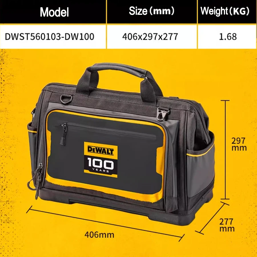 DEWALT Open Mouth Tote Tool Bag Multi-Pockets Storage for Small Part With Adjustable Shoulder Strap Tool Storag DWST560103-DW100