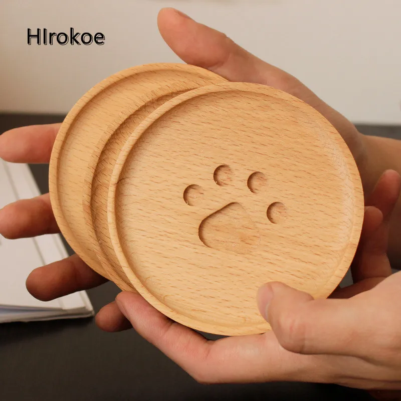 

Japanese Creative Wooden Cute Bear Paw Coaster Beech Wood Mug Tea Cup Coffee Cup Kitchen Dinner Insulation Pad Anti-Slip Coaster