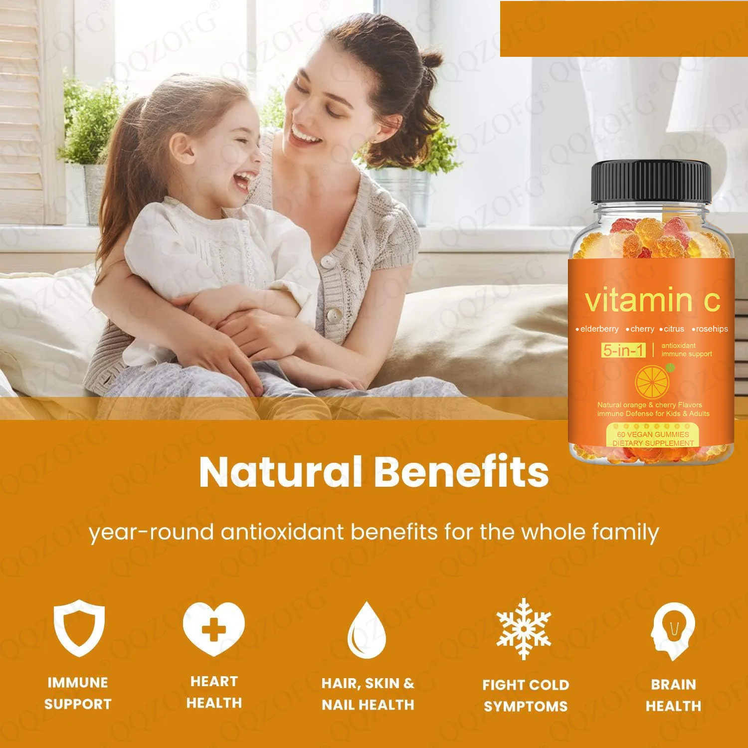 تعمل علكات فيتامين C على تعزيز المناعة، وتعزيز تركيب الكولاجين، وتحسين حالة البشرة، والأغذية الصحية