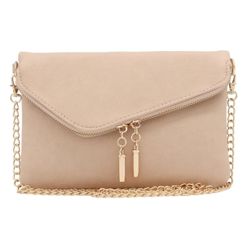 

Women Minimalist Compact Elegant Textured Simple Versatile Chic Sleek Envelope Wristlet Clutch Crossbody Bag with Chain Strap