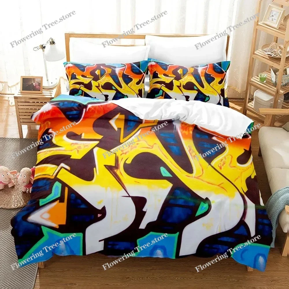 Graffiti Duvet Cover Set Teen Style Pattern Bedding Street Culture Decor Set King Queen Size Hip Hop Polyester Comforter Cover