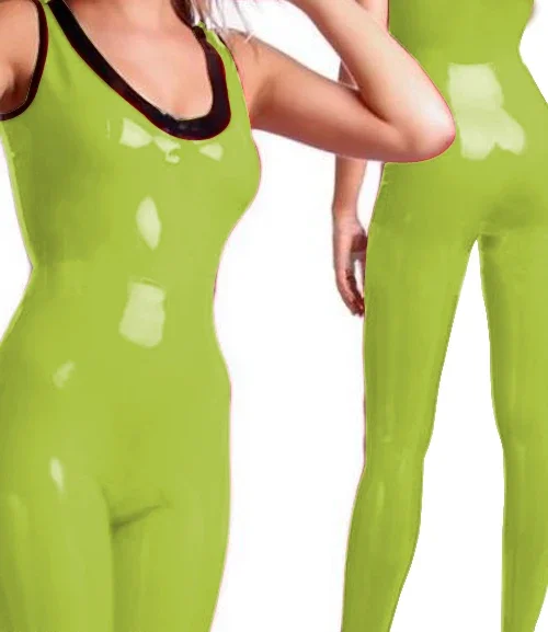 

Rubber Latex Women Apple Green and Black Tight Suit Size XXS-XXL