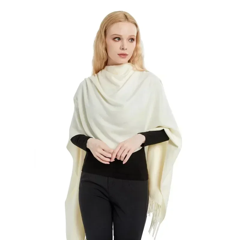 Luxury Brand White Color Pure Colour Cashmere Women Scarf Winter Warm Shawl Wraps Hijab Long Soft Female Foulard Fashion Scarves