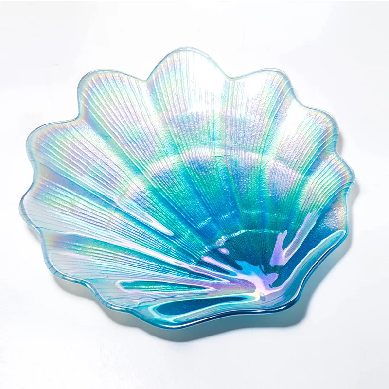 Creative Colorful Glass Plate Ocean Shell Fruit Plate European Style Tray Dessert Cake Plates Desktop Room Decor Table Ornament