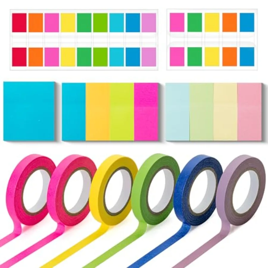Small Sticky Notes Set for Bible Study, Office, School, Planning, Journaling Organization: Paper, Assorted Colors, Removable Ad