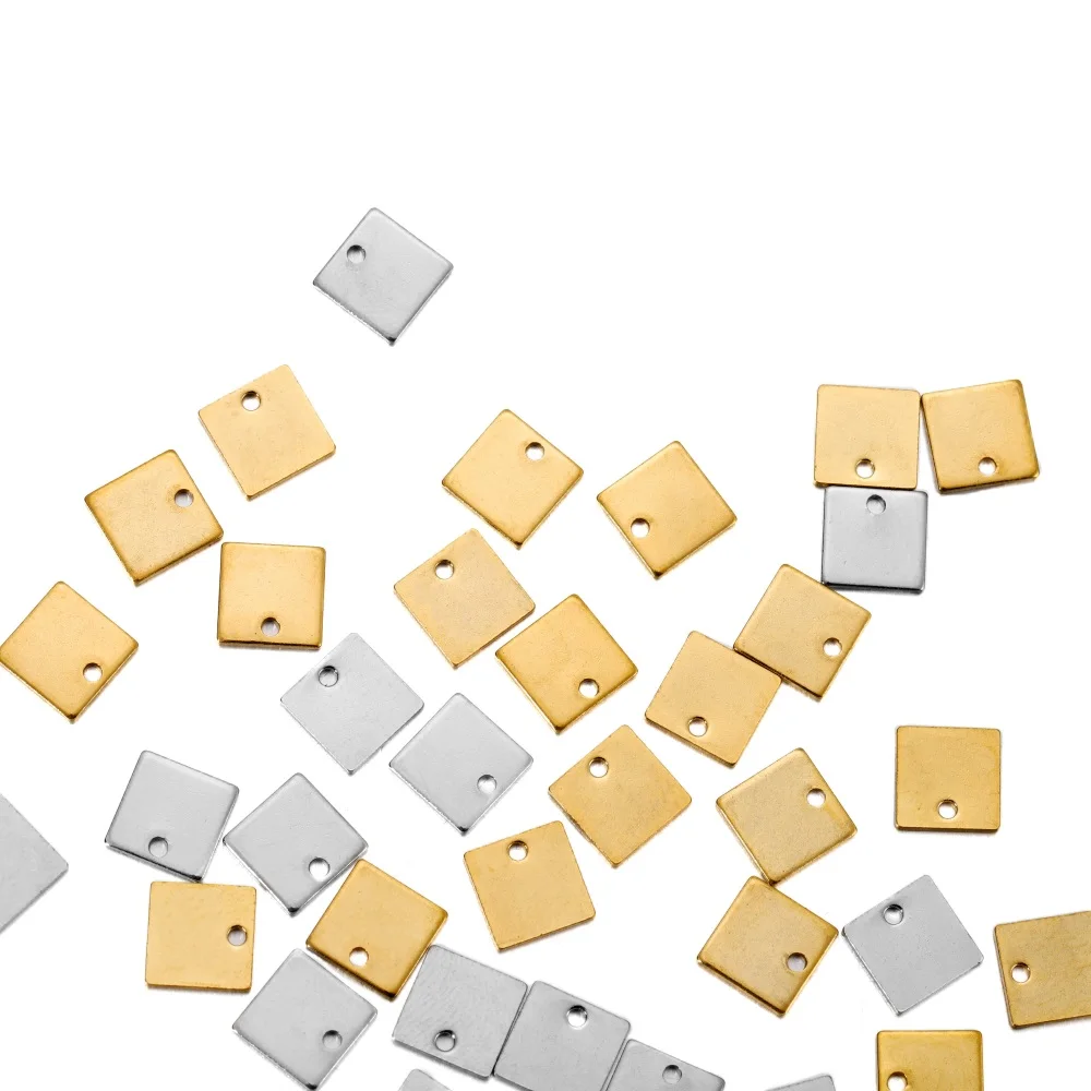 30pcs 7mm Stainless Steel Charms Square Charm Pendant Stamping Blanks Pendants For Necklaces DIY Jewelry Making Custom Engraving
