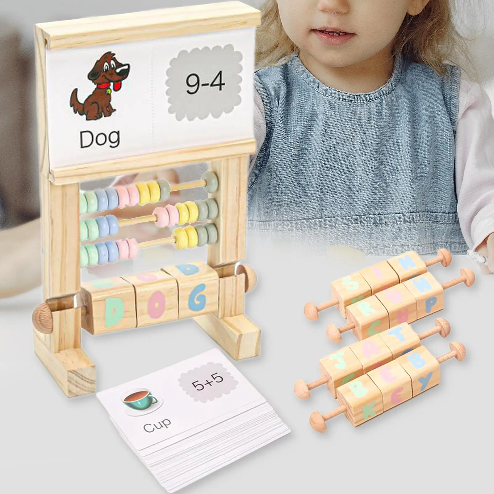 Wooden Abacus for Kids Math with Cards Math Learning Counting Frame for Kids