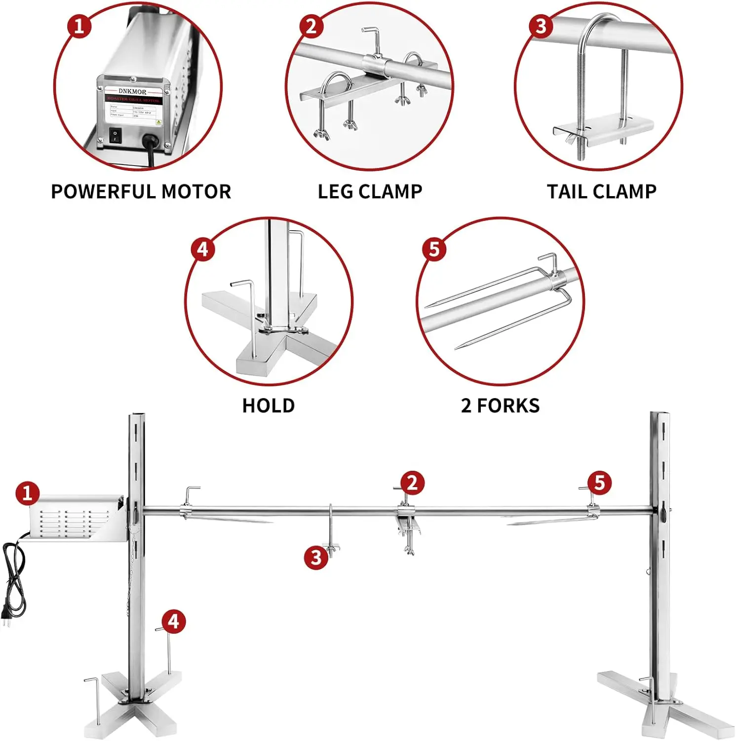 Rotisserie Grill Kit Stainless Steel Tripod Rotisserie Stand, 52Inch Pig Lamb Hooded Roaster Charcoal Spit With 30W Motor &