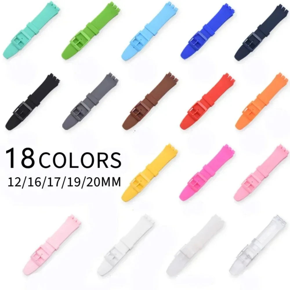 Soft Silicone Watchband 16mm 17mm 19mm 20mm Sport Watch Strap Waterproof Rubber Universal Replacement Wristband for Swatch