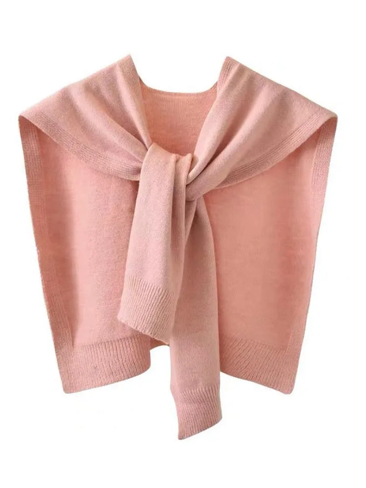 AOSSVIAO Spring Autumn Korean Knitted Shoulder Women's Knot Solid Color With Air Conditioning Small Shawl To Protect Neck Pink