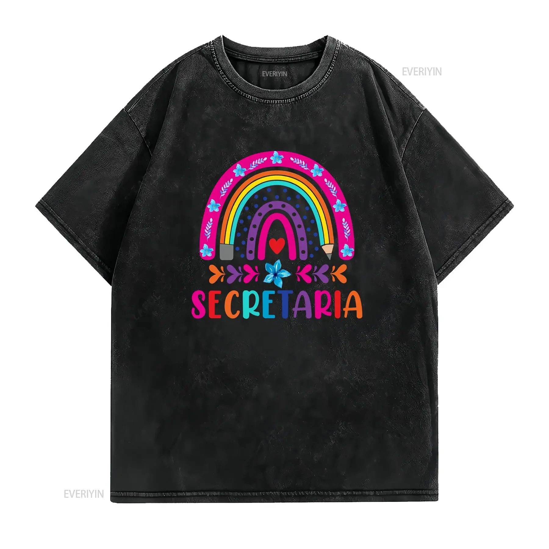 Secretaria shirt rainbow Spanish School secretary Mexican staff vintage Washed homme Versatile Stretched Casual Stylish