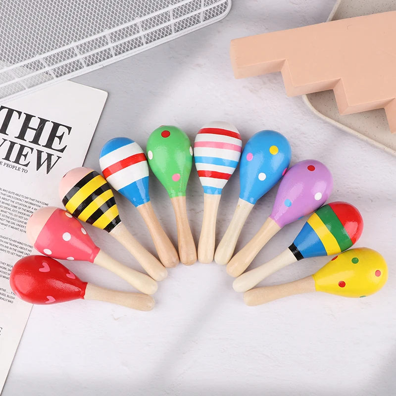 Hot！2Pcs Cute Mini Wooden Sand Hammer Maracas Rattle Shaker Toys For Baby Musical Instruments Baby Shower Party Favors Gift Kids