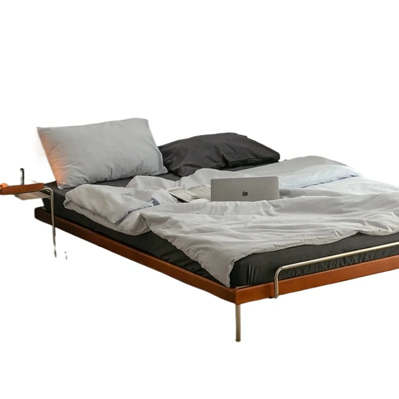 

Nordic retro style solid wood bed without bedside 1.5 meters small apartment primary and secondary bed simple 1.8m double side