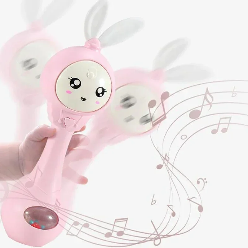 HOT Baby Rattles ทารกแรกเกิด Hand Bells ทรายค้อนของเล่นเพื่อการศึกษาหูนุ่ม Teether สําหรับเด็กทารก Light-up ดนตรีสําหรับเด็ก