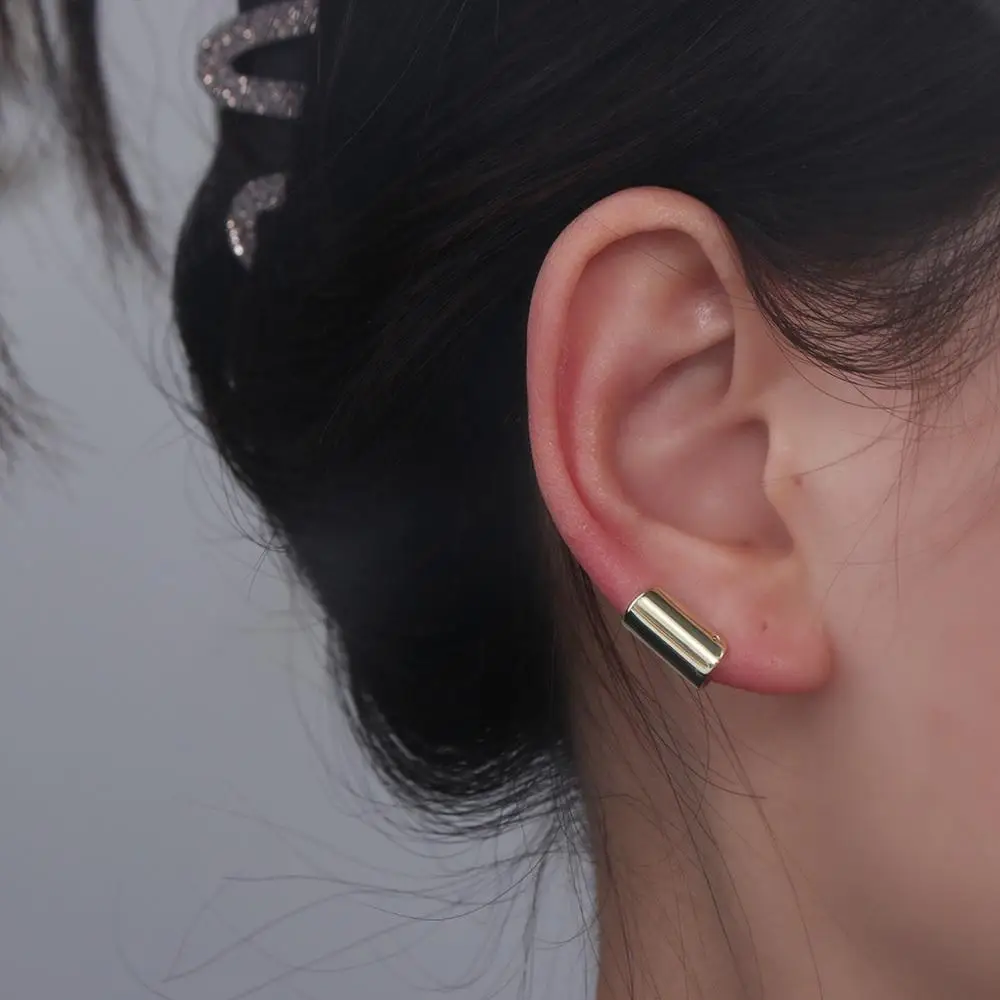Non-Piercing Long Tube Clip Earring Solid Color Helix Tragus Ear Bone Clip Copper Jewelry Accessories Fake Ear Cuff Women
