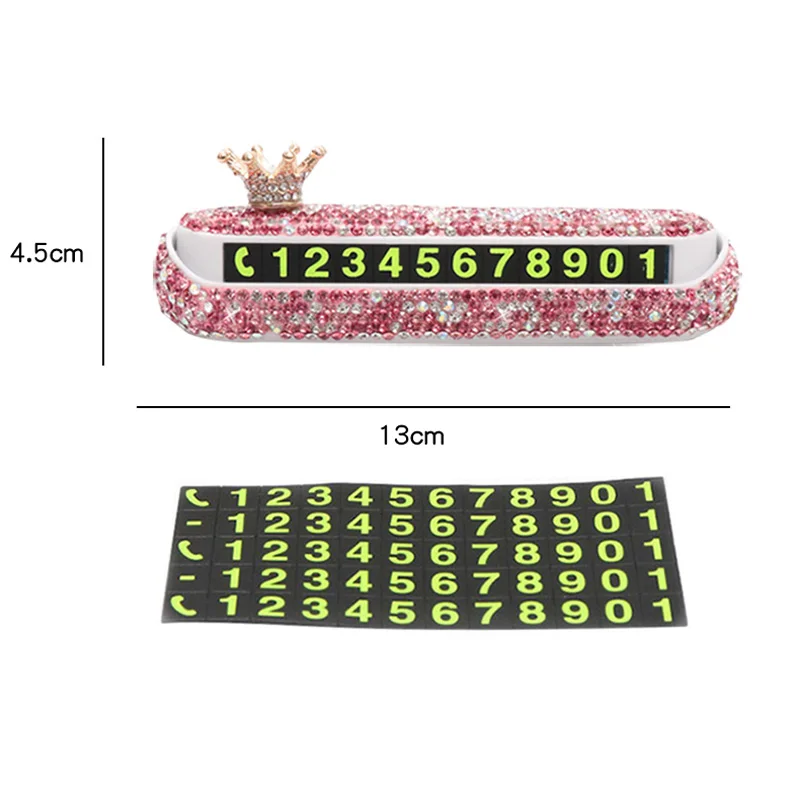 Creative Crown Rhinestones Temporary Car Parking Card Phone Number Card Plate Telephone Number Card Crystal Flower Car Stickers