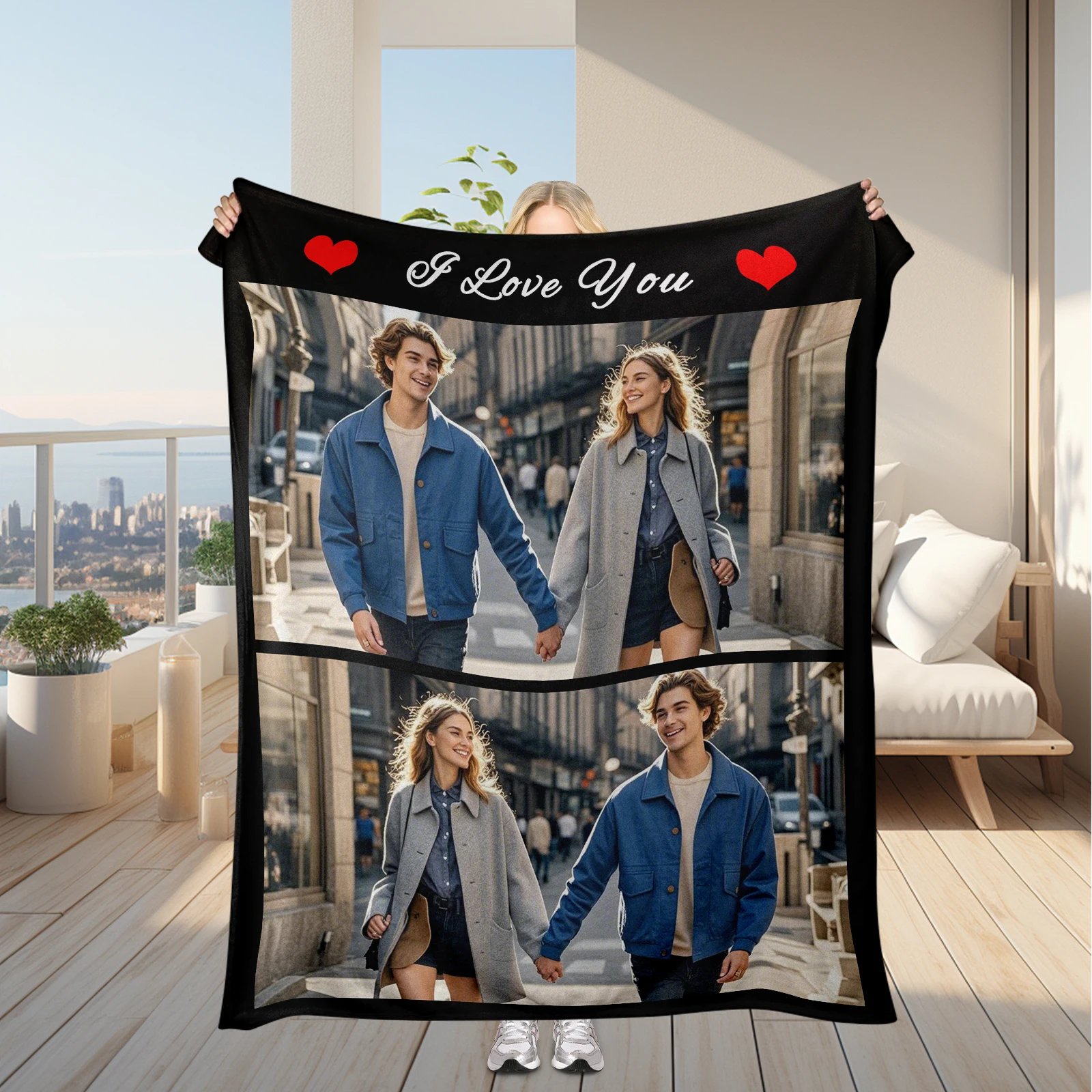 Love Mark Couple Photo Customized Blanket Sweet Stroll Corner Valentine's Day Gift Sofa Bedroom Office Travel Camping Available