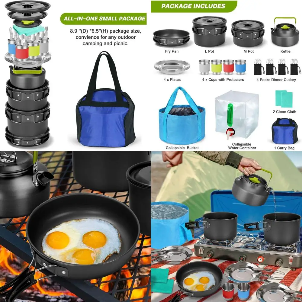 

29pcs Camping Cookware Mess Kit, Non-Stick Lightweight Pots Pan Kettle, Collapsible Water Container and Bucket, Stainless Steel