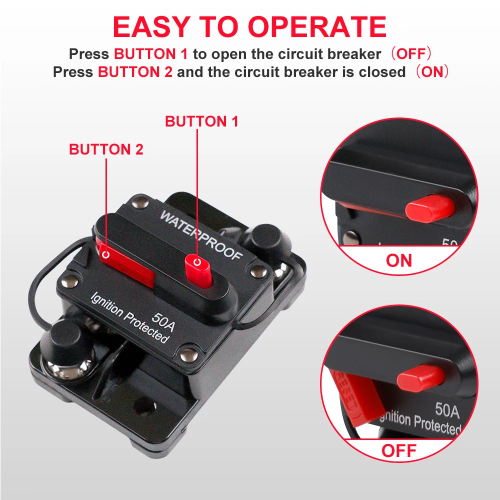 30A-300A Circuit Breaker 12V - 48V DC 12 Volt Circuit Breaker Inline with Manual Reset Waterproof for Marine Boat Trolling Car image 6