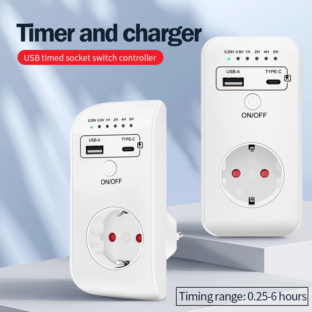 Smart Timing Socket Controller Desligamento Automático Contagem Regressiva Programável Temporizador 230v Carregador com Usb Tipo-c Novo