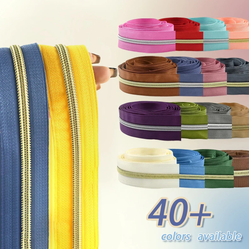 

10-50Meters 5# Sewing Zipper Tape Nylon Light Gold Teeth Zip Roll By The Meter Bag Purse Luggage Zips DIY Repair Kit Accessories