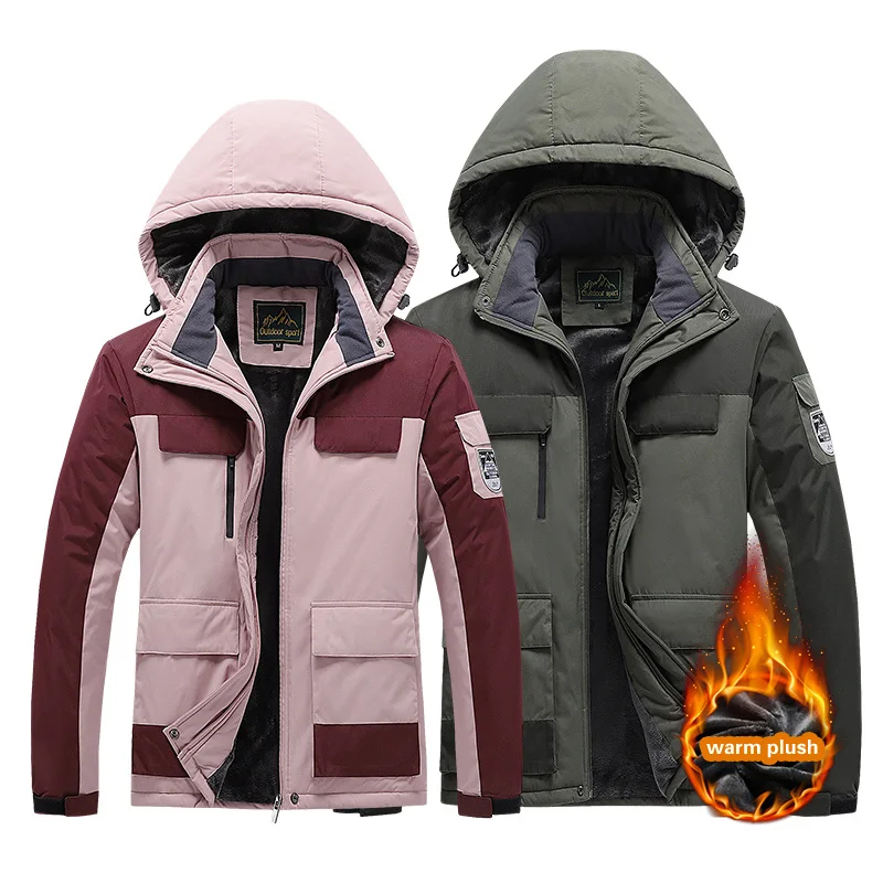 

Nice New Winter Fashion Casual Parkas Men Women Hiking Clothing Warm Thick Fleece Parkas Men Waterproof Parka Jacket Coat