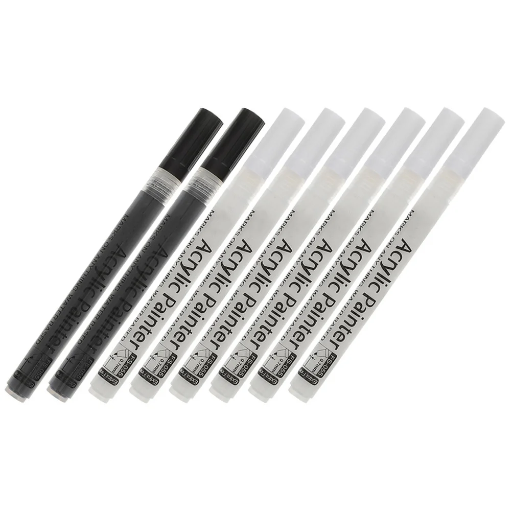 

8pcs Acrylic Markers Fine Tip Paint Pens For Drawing Writing Sketching Permanent Art Markers For Wood Metal Black White