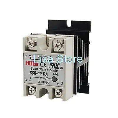 DC 3-32V Input AC 24-380V Output 10A SSR Solid State Relay w Heat Sink