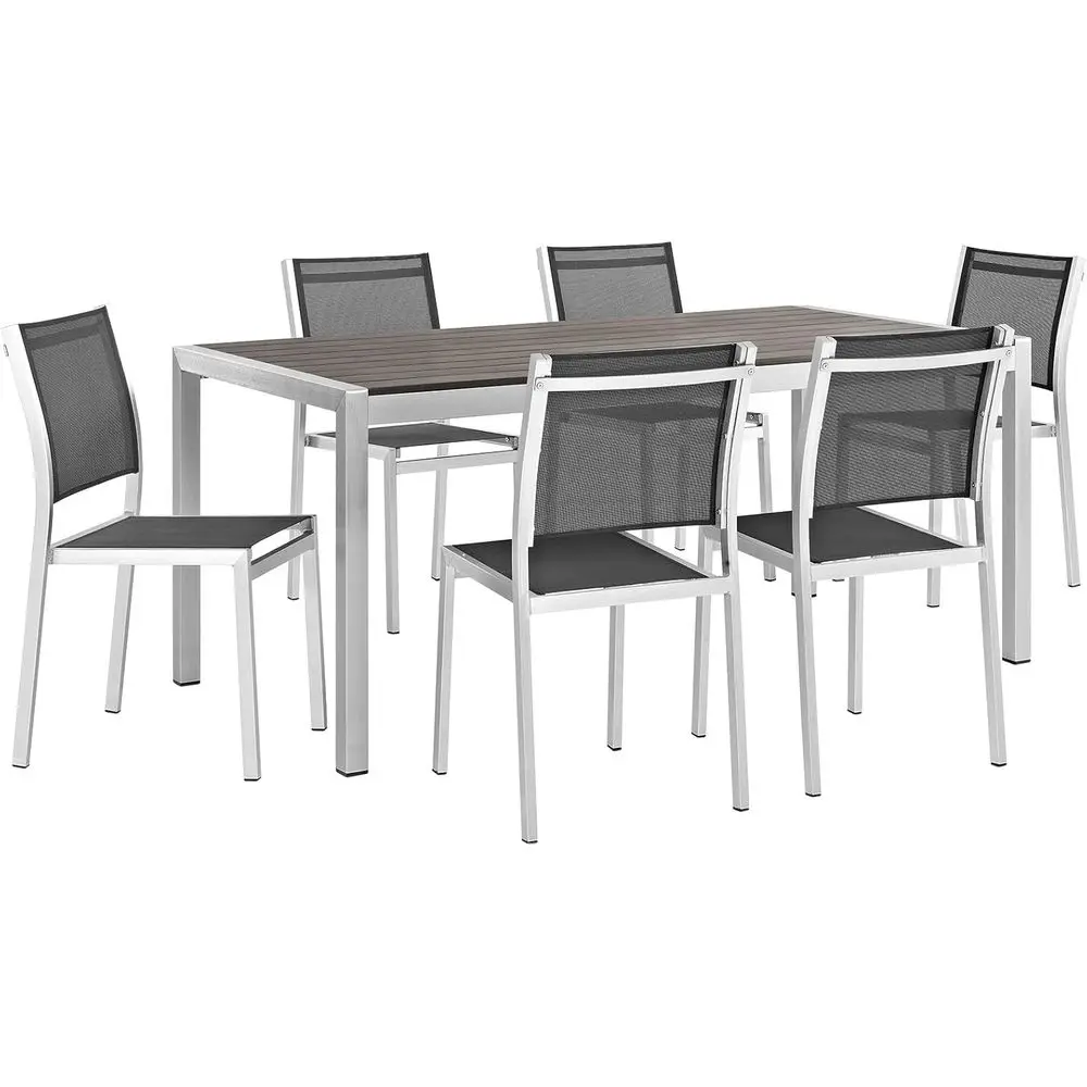 7-Piece Silver Black Outdoor Patio Dining Set