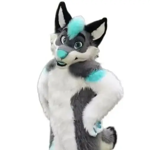 

Серо-белый меховой костюм хаски, лиса, собака, костюм талисмана, унисекс, для взрослых, Хэллоуин, Рождество, нарядные костюмы для вечеринок